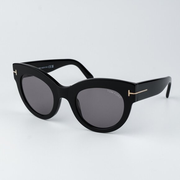 Tom Ford Women Sunglasses LUCILLA Shiny Black Smoke Mirror Cat Eye FT1063/S 01C - Picture 4 of 12